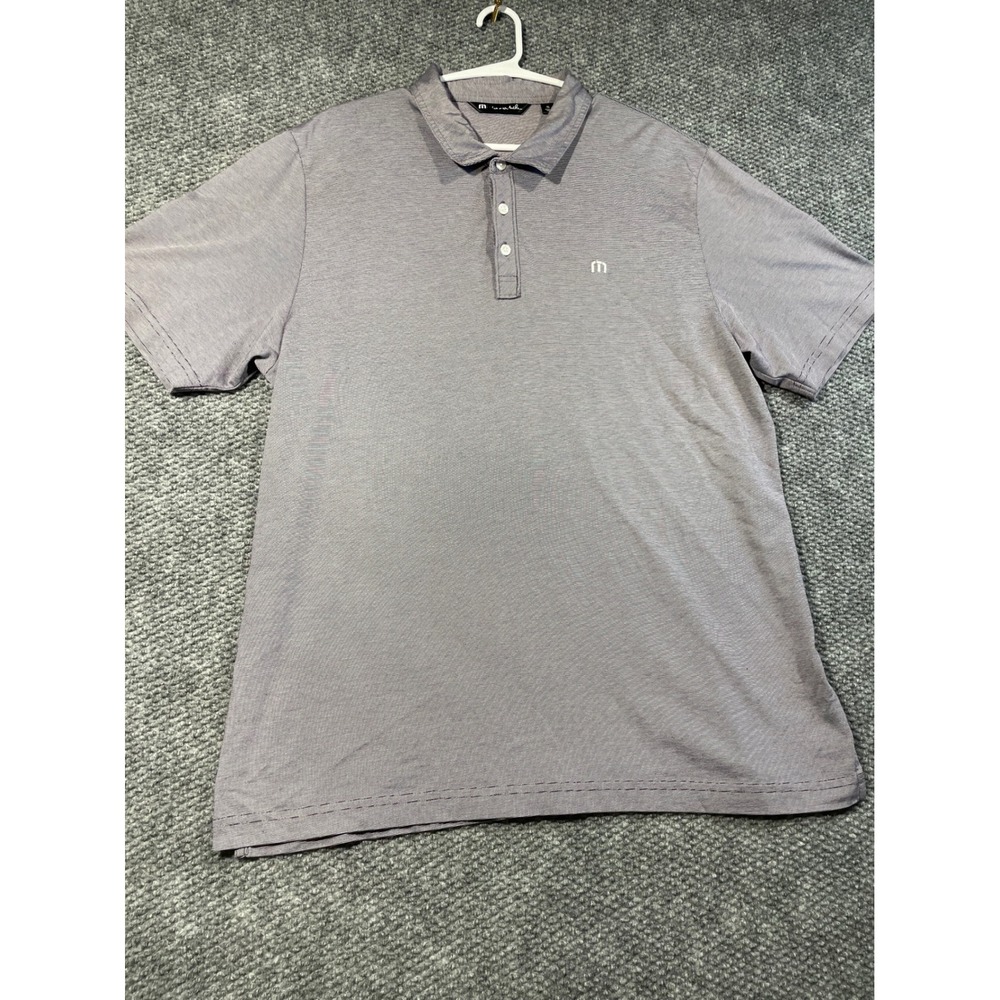 TravisMathew Mens XL Grey Purple‎ Micro Stripe Short Sleeve Golf Polo Shirt